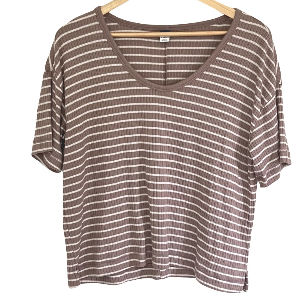 Striped Brown Short Sleeve Women's Top